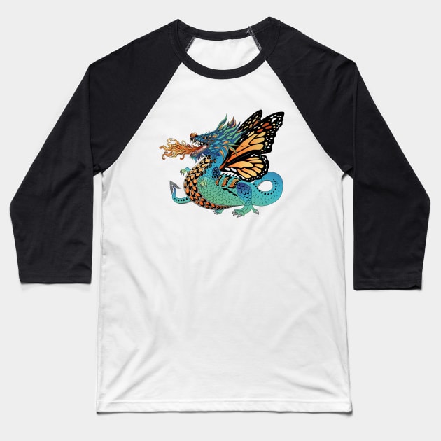 Monarch Butterfly Fire Breathing Dragon Baseball T-Shirt by NaturalDesign